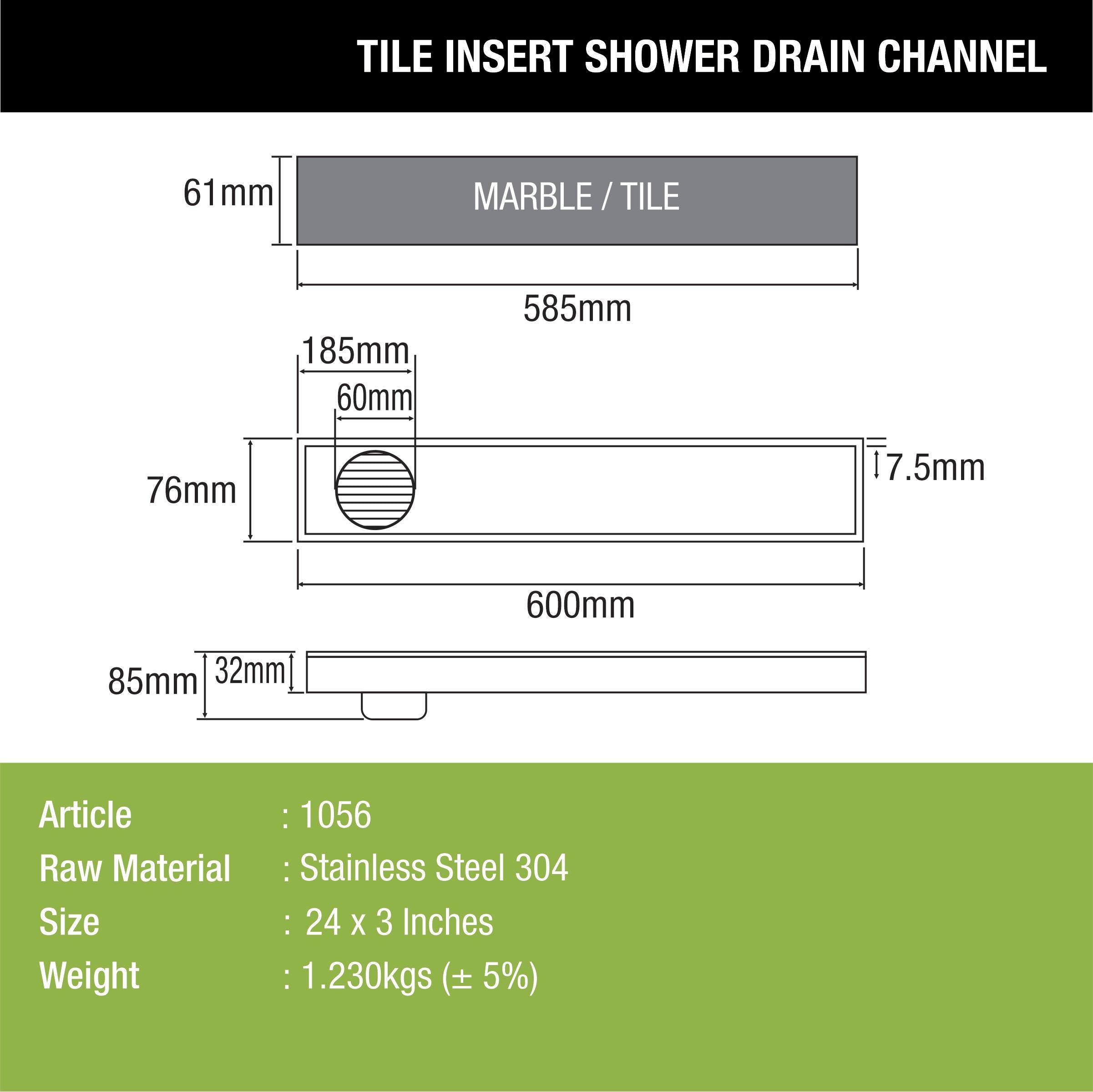 Tile Insert Shower Drain Channel (24 x 3 Inches) - LIPKA - Lipka Home