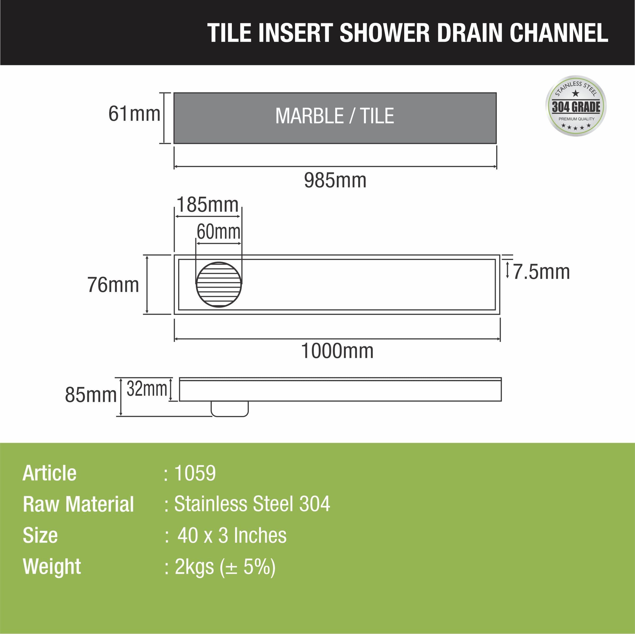 Tile Insert Shower Drain Channel (40 x 3 Inches) - LIPKA