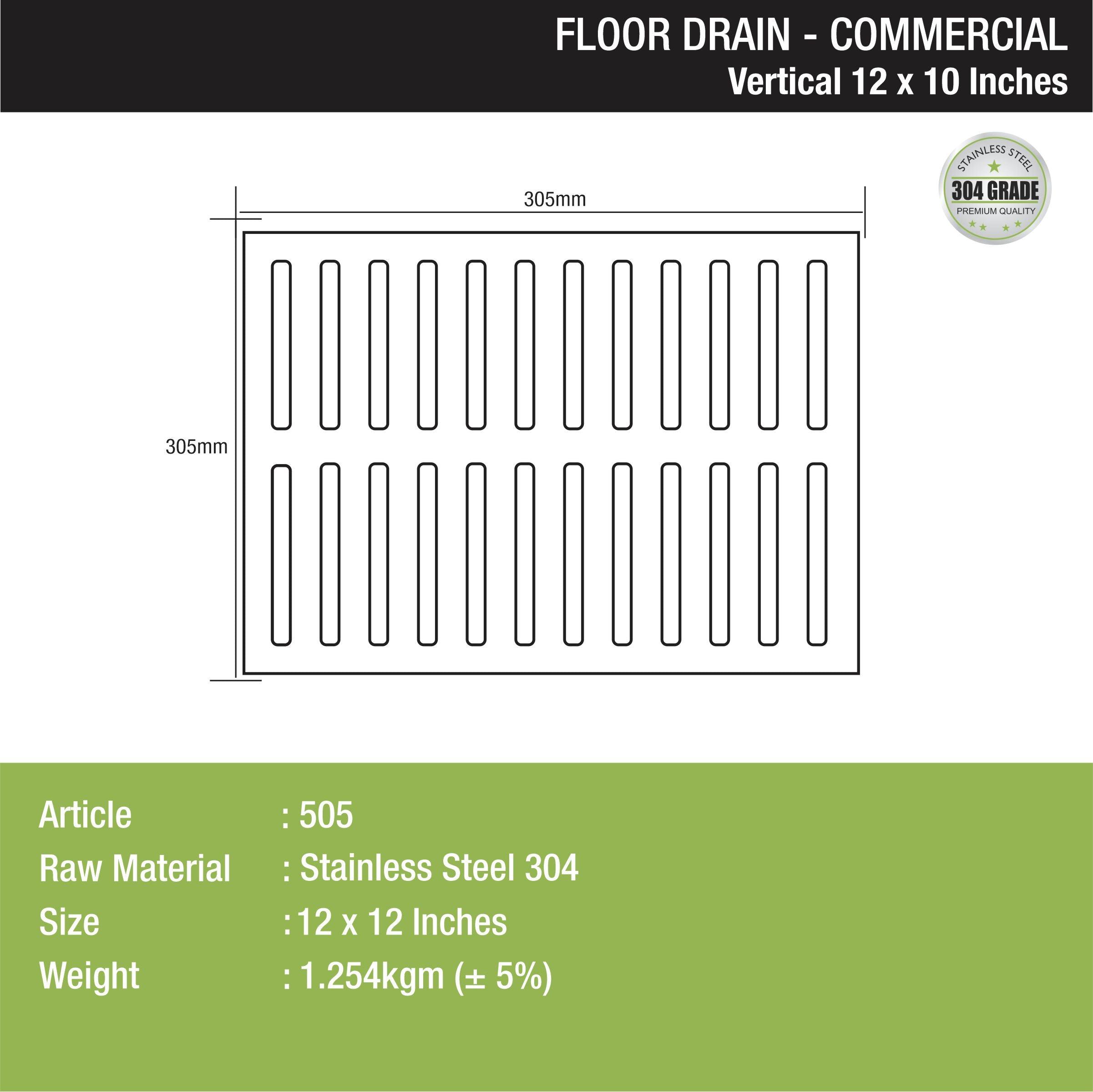 Vertical Commercial 304-Grade Floor Drain (12 x 12 Inches) - LIPKA - Lipka Home
