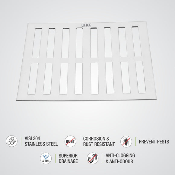 Vertical Commercial 304-Grade Floor Drain (12 x 12 Inches) - LIPKA - Lipka Home