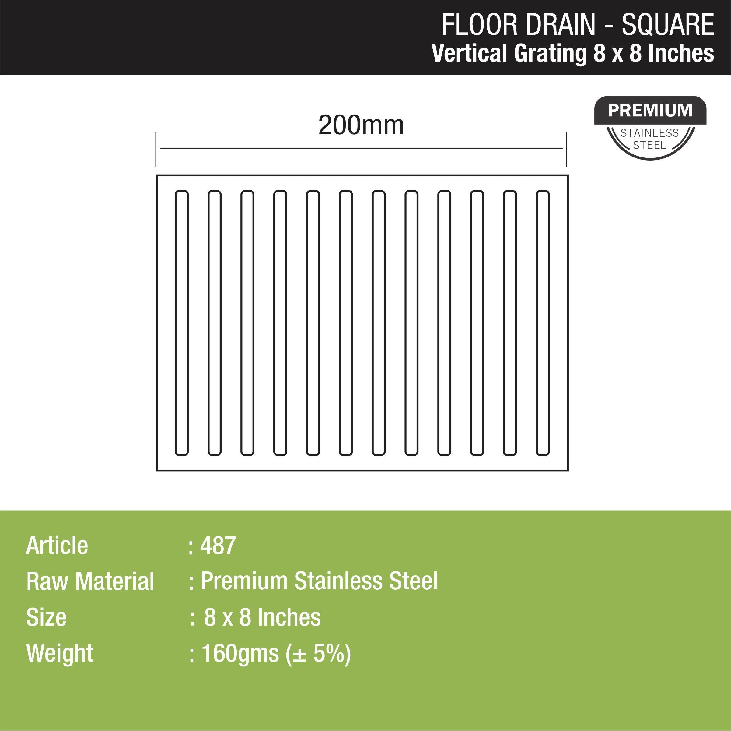 Vertical Grating Top (8 x 8 inches) dimensions and sizes