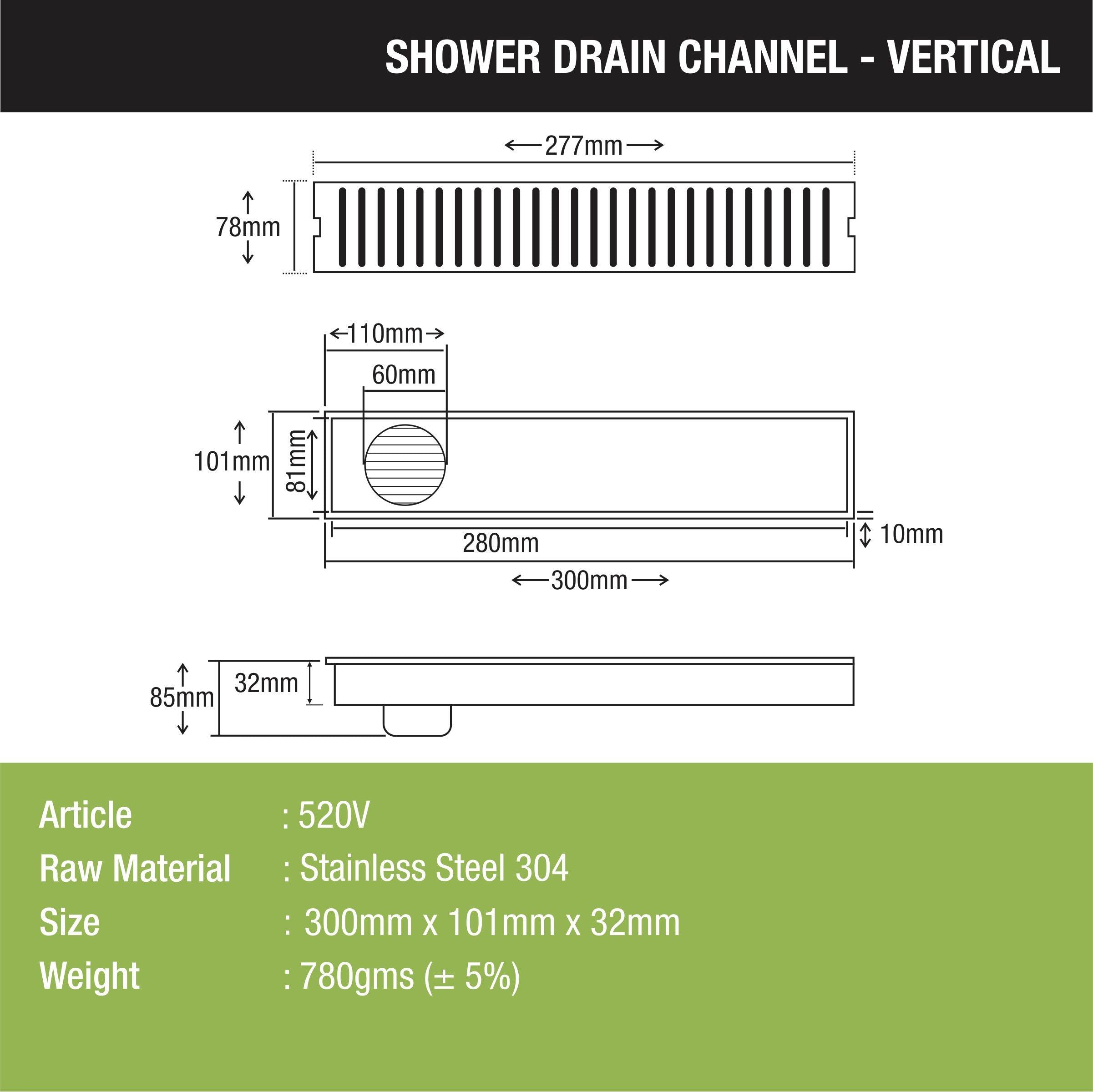 Vertical Shower Drain Channel (12 x 4 Inches) - LIPKA