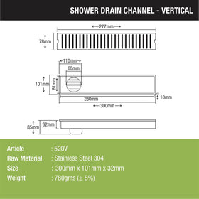 Vertical Shower Drain Channel (12 x 4 Inches) - LIPKA - Lipka Home