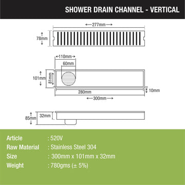 Vertical Shower Drain Channel (12 x 4 Inches) - LIPKA - Lipka Home
