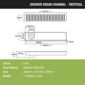 Vertical Shower Drain Channel (18 x 4 Inches) - LIPKA - Lipka Home