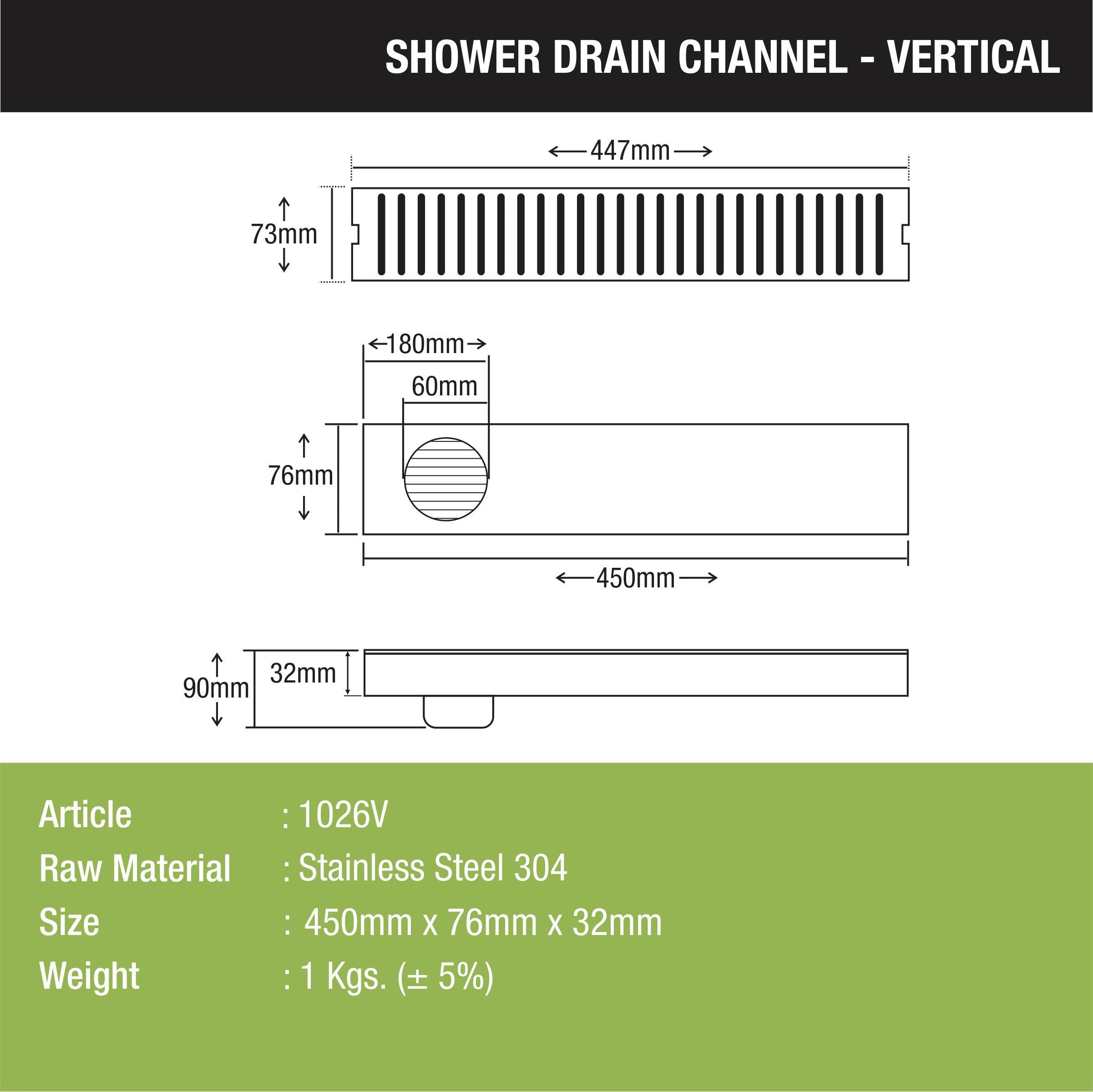 Vertical Shower Drain Channel (18 x 3 Inches) - LIPKA