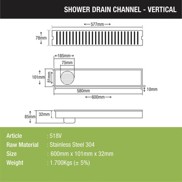 Vertical Shower Drain Channel (24 x 4 Inches) - LIPKA - Lipka Home