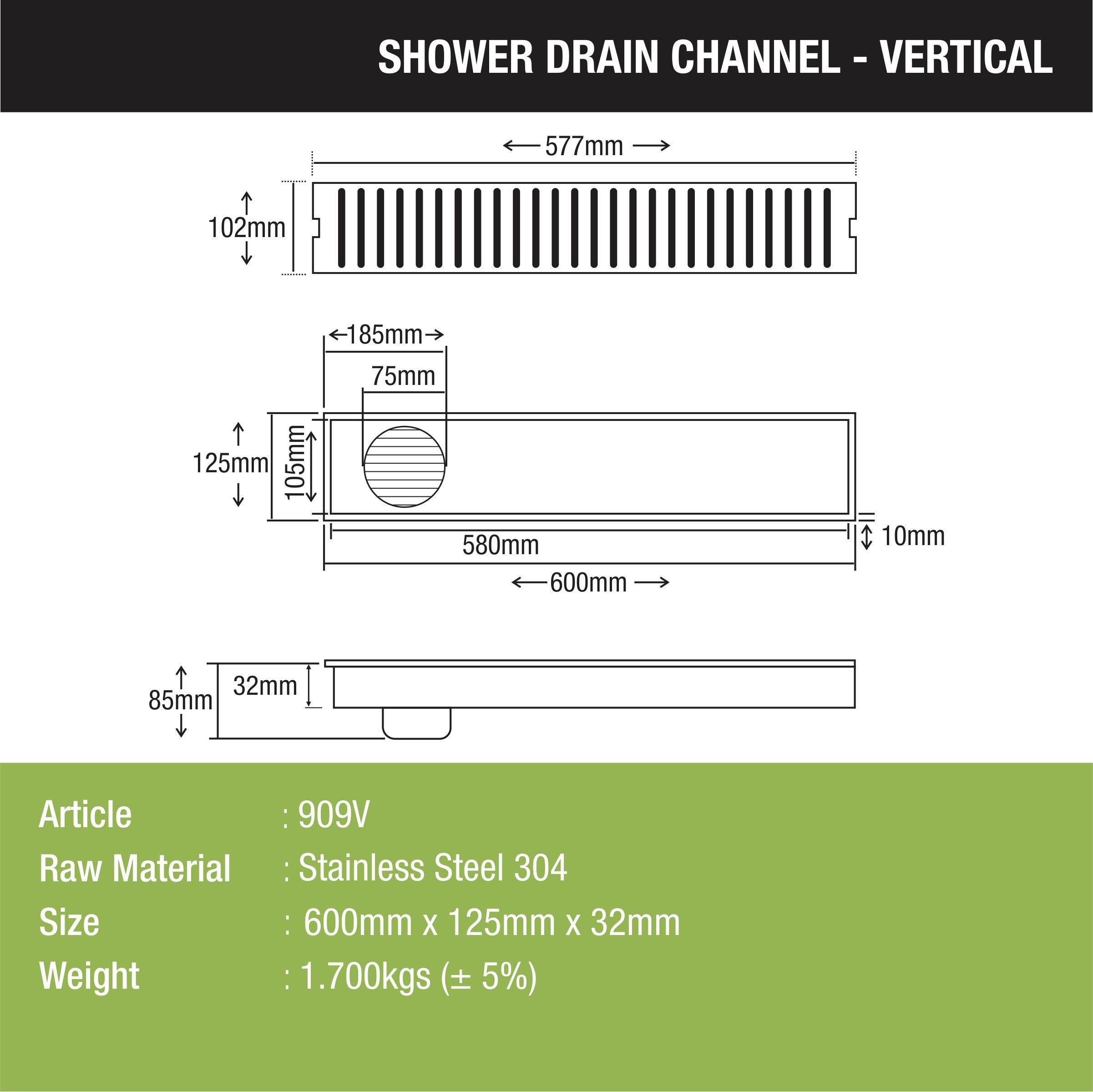 Vertical Shower Drain Channel (24 x 5 Inches) - LIPKA