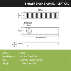 Vertical Shower Drain Channel (24 x 3 Inches) - LIPKA - Lipka Home
