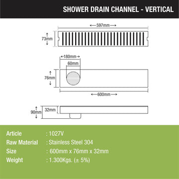 Vertical Shower Drain Channel (24 x 3 Inches) - LIPKA - Lipka Home