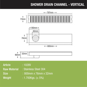 Vertical Shower Drain Channel (32 x 3 Inches) - LIPKA - Lipka Home