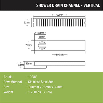 Vertical Shower Drain Channel (32 x 3 Inches) - LIPKA - Lipka Home