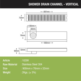 Vertical Shower Drain Channel (36 x 3 Inches) - LIPKA - Lipka Home