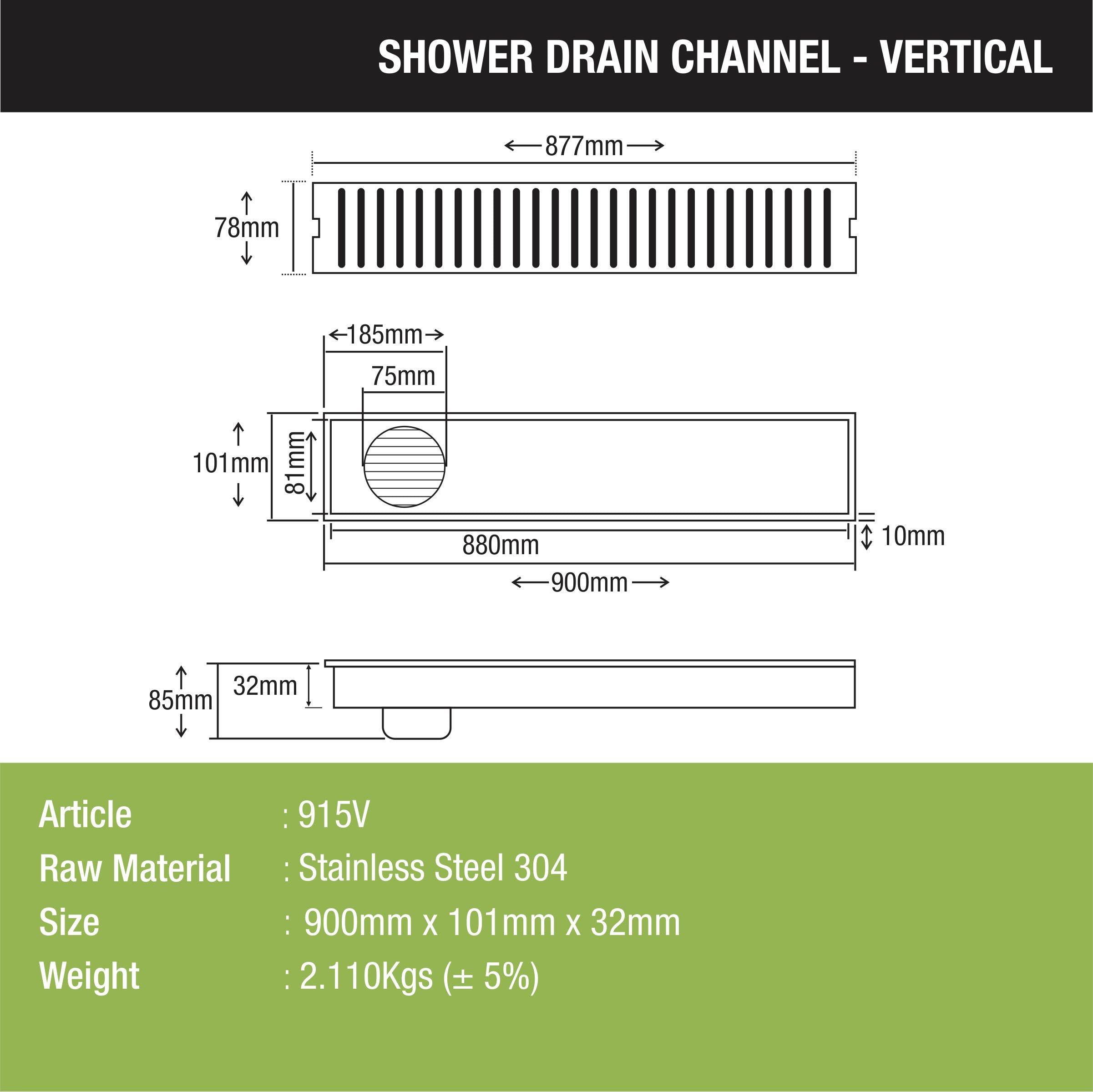 Vertical Shower Drain Channel (36 x 4 Inches) - LIPKA - Lipka Home