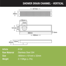 Vertical Shower Drain Channel (36 x 4 Inches) - LIPKA - Lipka Home
