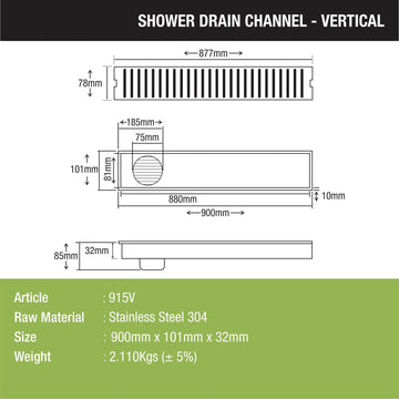Vertical Shower Drain Channel (36 x 4 Inches) - LIPKA - Lipka Home