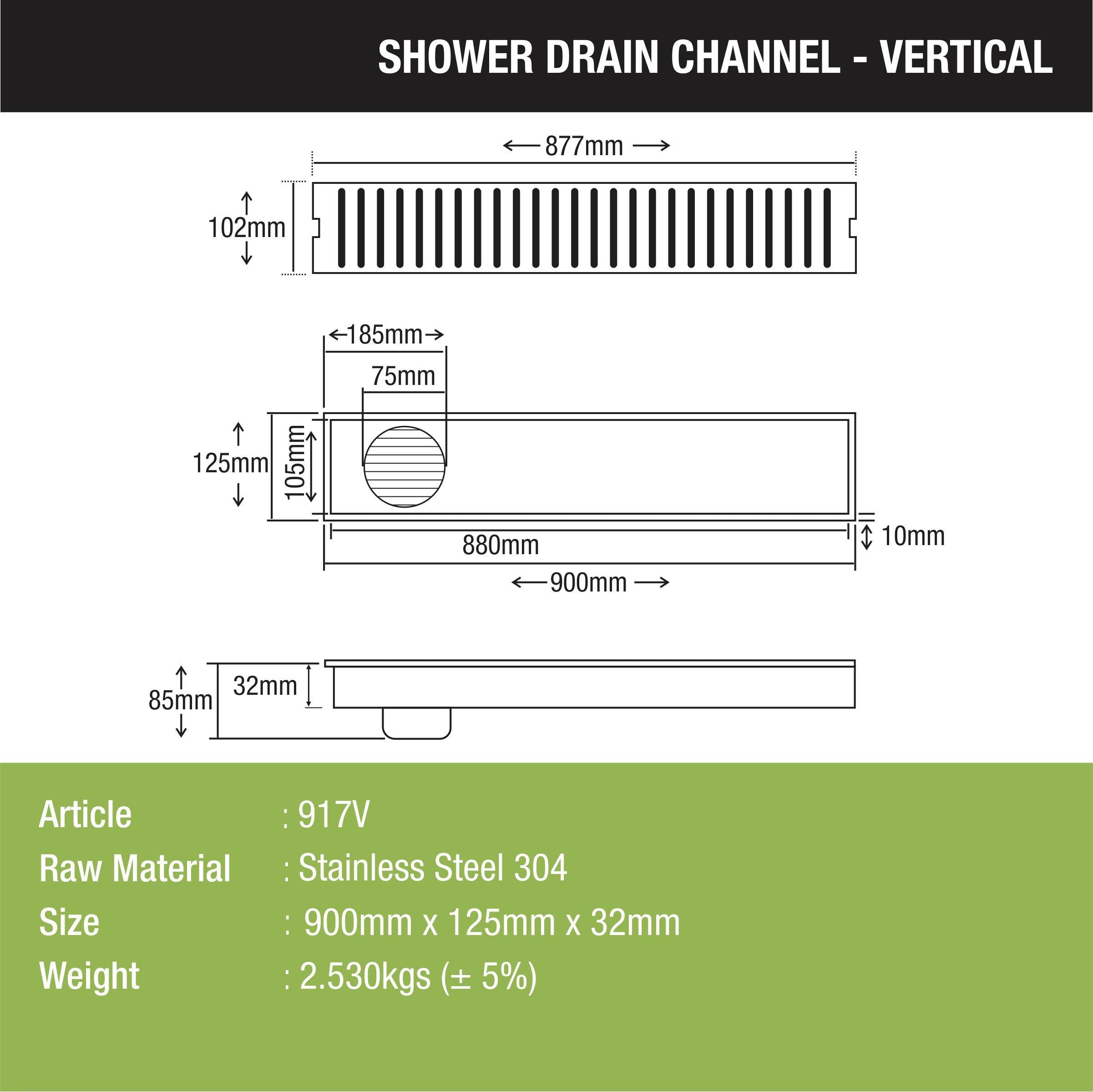 Vertical Shower Drain Channel (36 x 5 Inches) - LIPKA