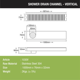 Vertical Shower Drain Channel (40 x 3 Inches) - LIPKA - Lipka Home