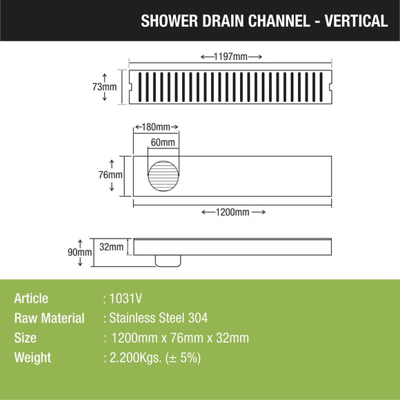 Vertical Shower Drain Channel (48 x 3 Inches) - LIPKA - Lipka Home