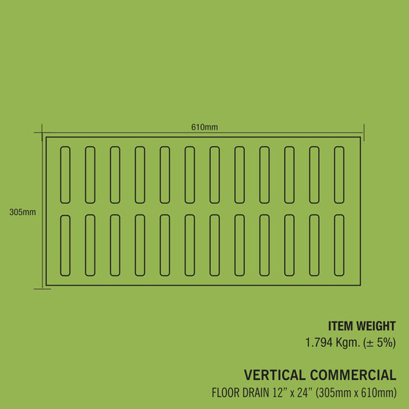 Vertical Commercial 304-Grade Floor Drain (12 x 24 Inches) - LIPKA - Lipka Home