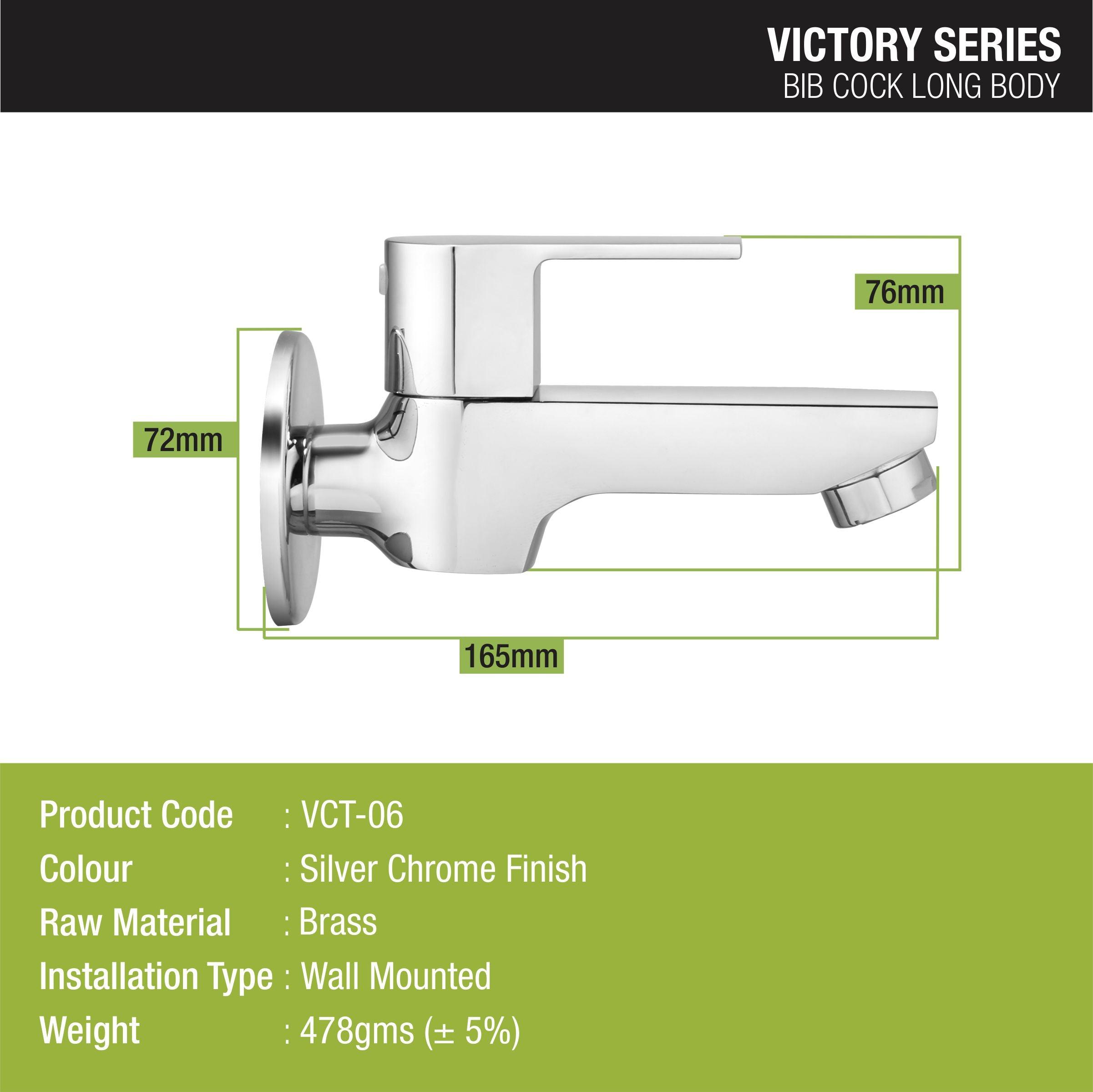 Victory Bib Tap Long Body Brass Faucet dimensions and sizes