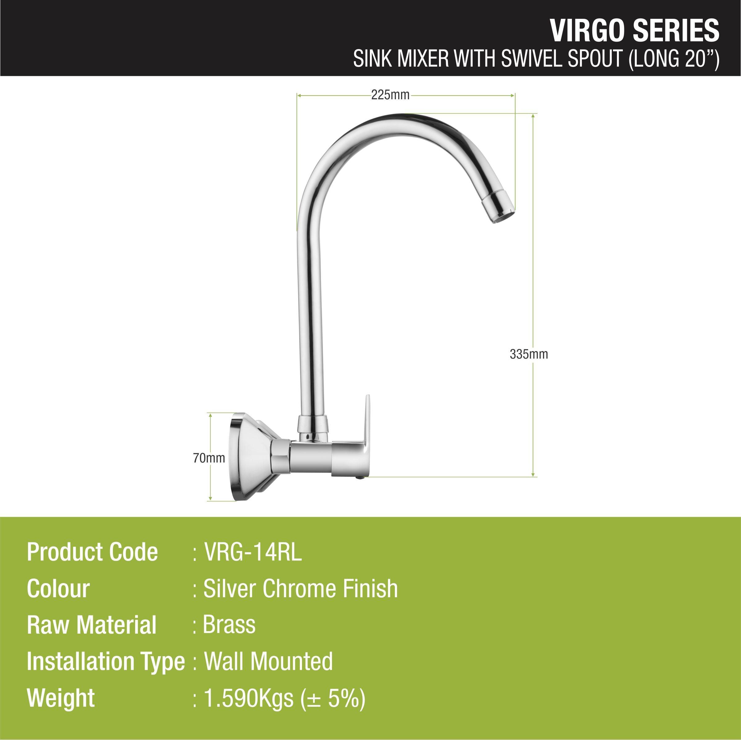 Virgo Sink Mixer Brass Faucet with Round Swivel Spout (20 Inches) - LIPKA - Lipka Home