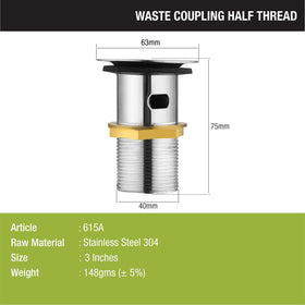 Half Thread Waste Coupling 3” (304-Grade SS) - LIPKA - Lipka Home
