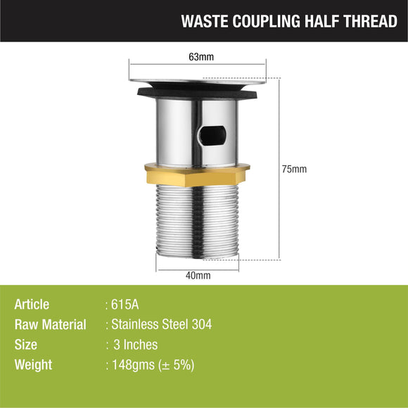 Half Thread Waste Coupling 3” (304-Grade SS) - LIPKA - Lipka Home