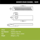 Wave Shower Drain Channel (12 x 3 Inches) - LIPKA