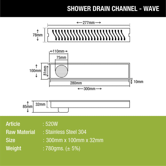 Wave Shower Drain Channel (12 x 4 Inches) - LIPKA - Lipka Home