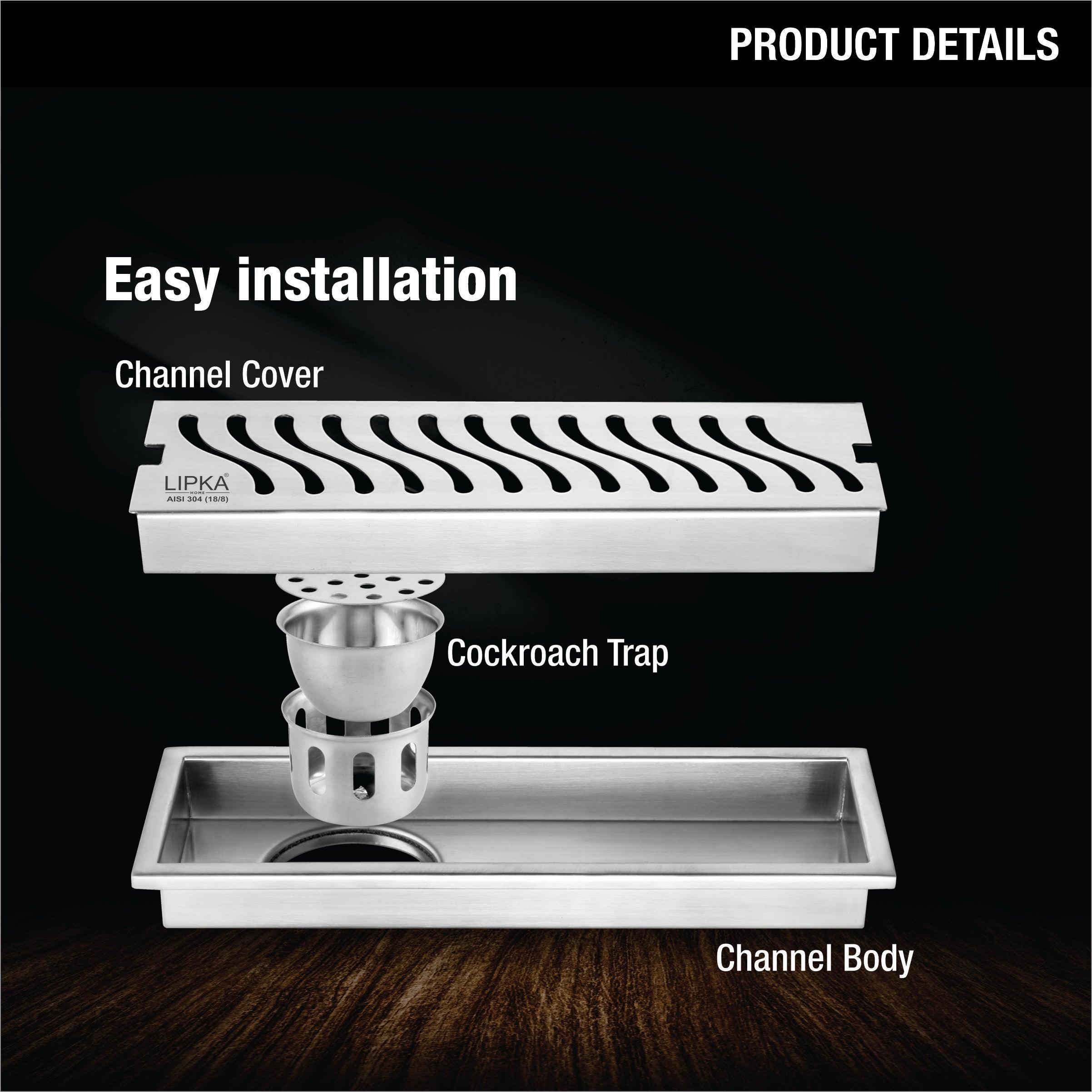 Wave Shower Drain Channel (12 x 4 Inches) - LIPKA - Lipka Home