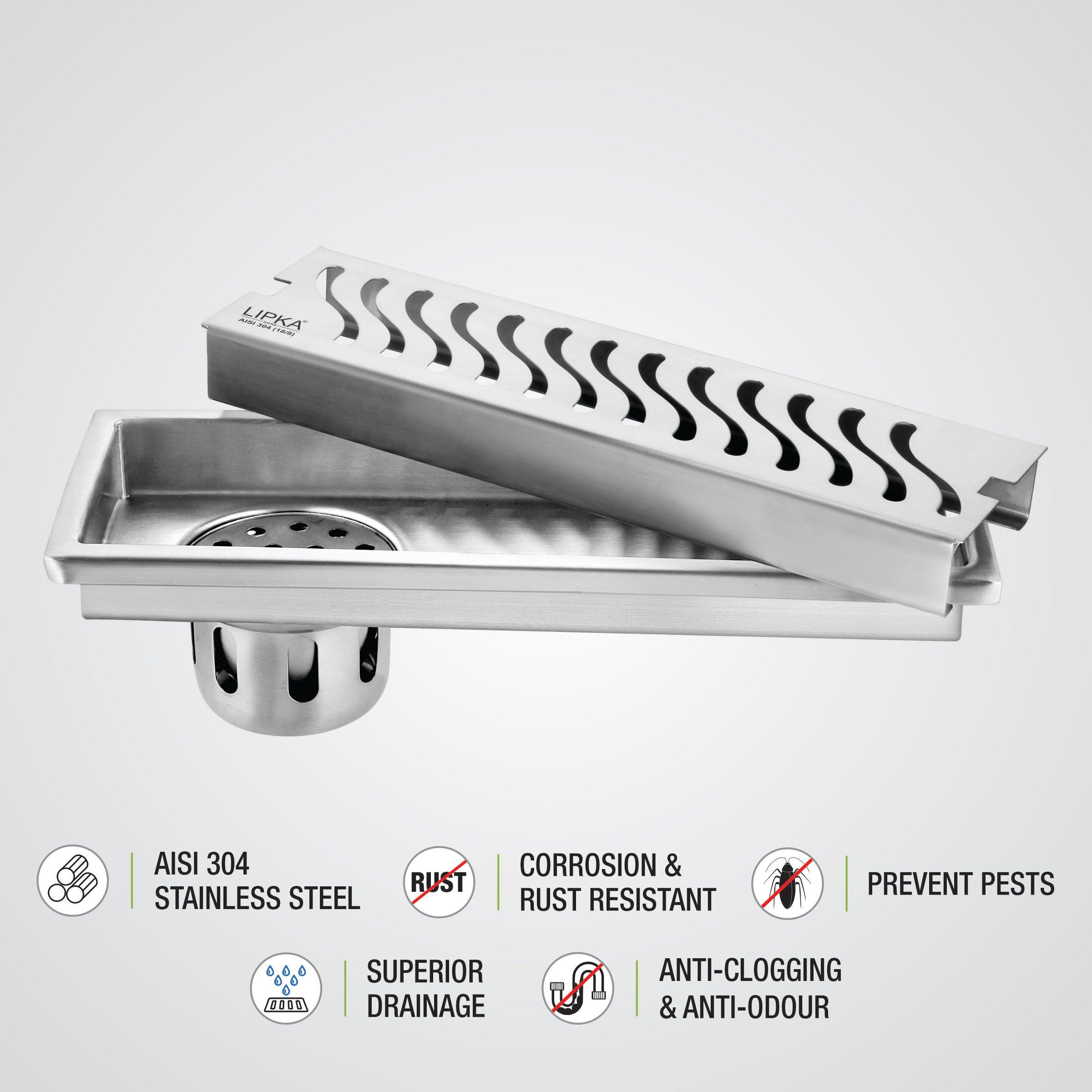 Wave Shower Drain Channel (12 x 4 Inches) - LIPKA - Lipka Home