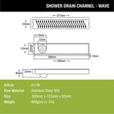 Wave Shower Drain Channel (12 x 5 Inches) - LIPKA