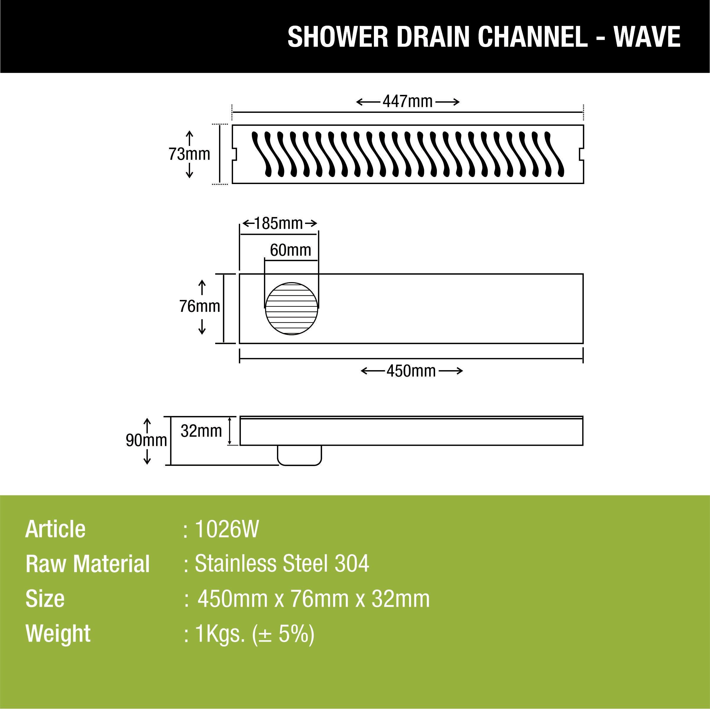 Wave Shower Drain Channel (18 x 3 Inches) - LIPKA - Lipka Home