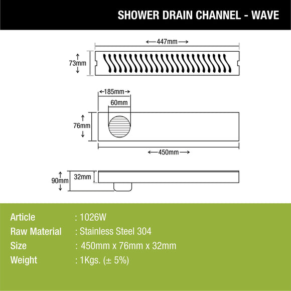 Wave Shower Drain Channel (18 x 3 Inches) - LIPKA - Lipka Home