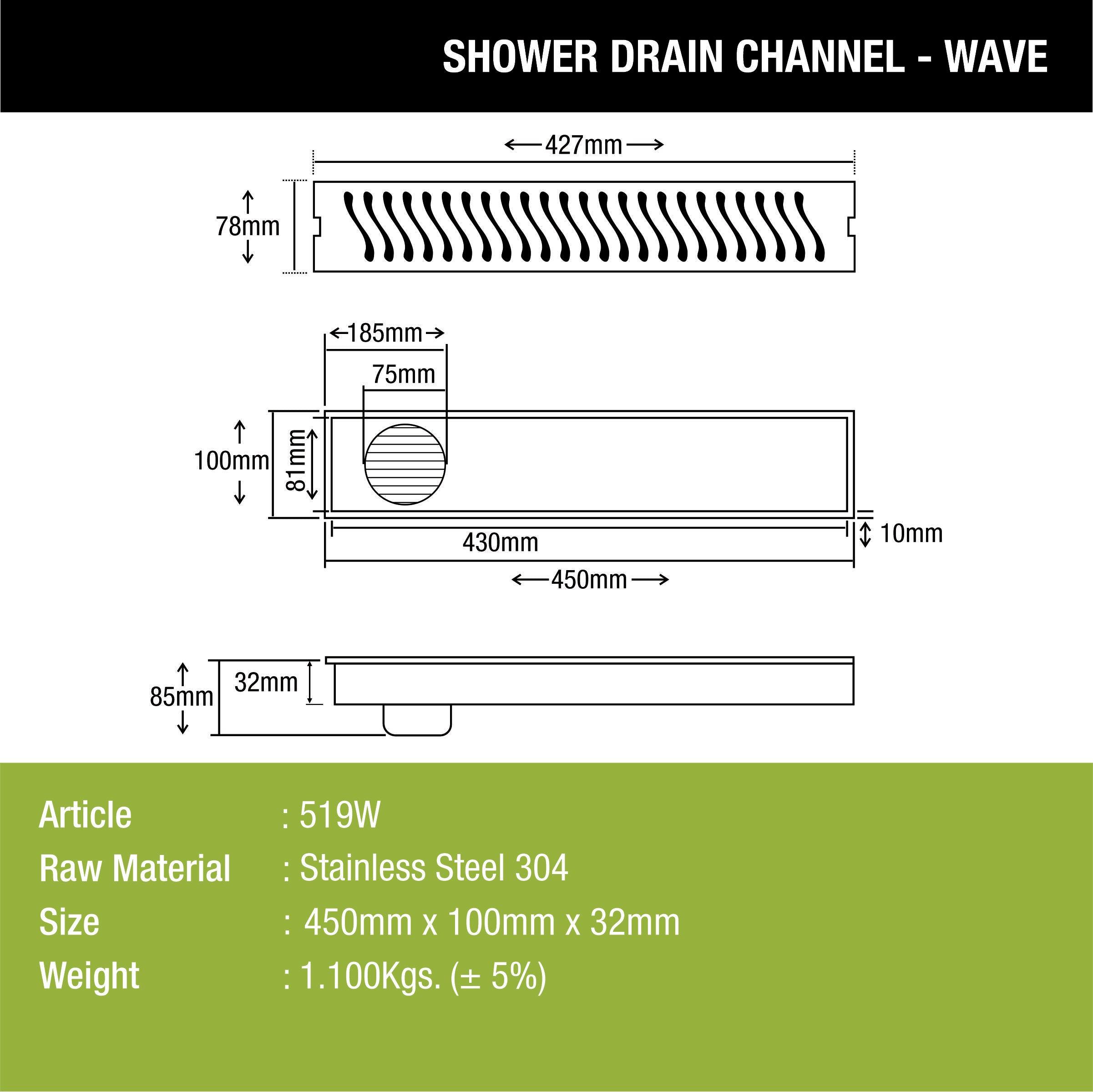 Wave Shower Drain Channel (18 x 4 Inches) - LIPKA - Lipka Home