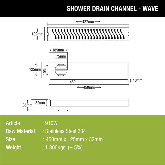 Wave Shower Drain Channel (18 x 5 Inches) - LIPKA - Lipka Home