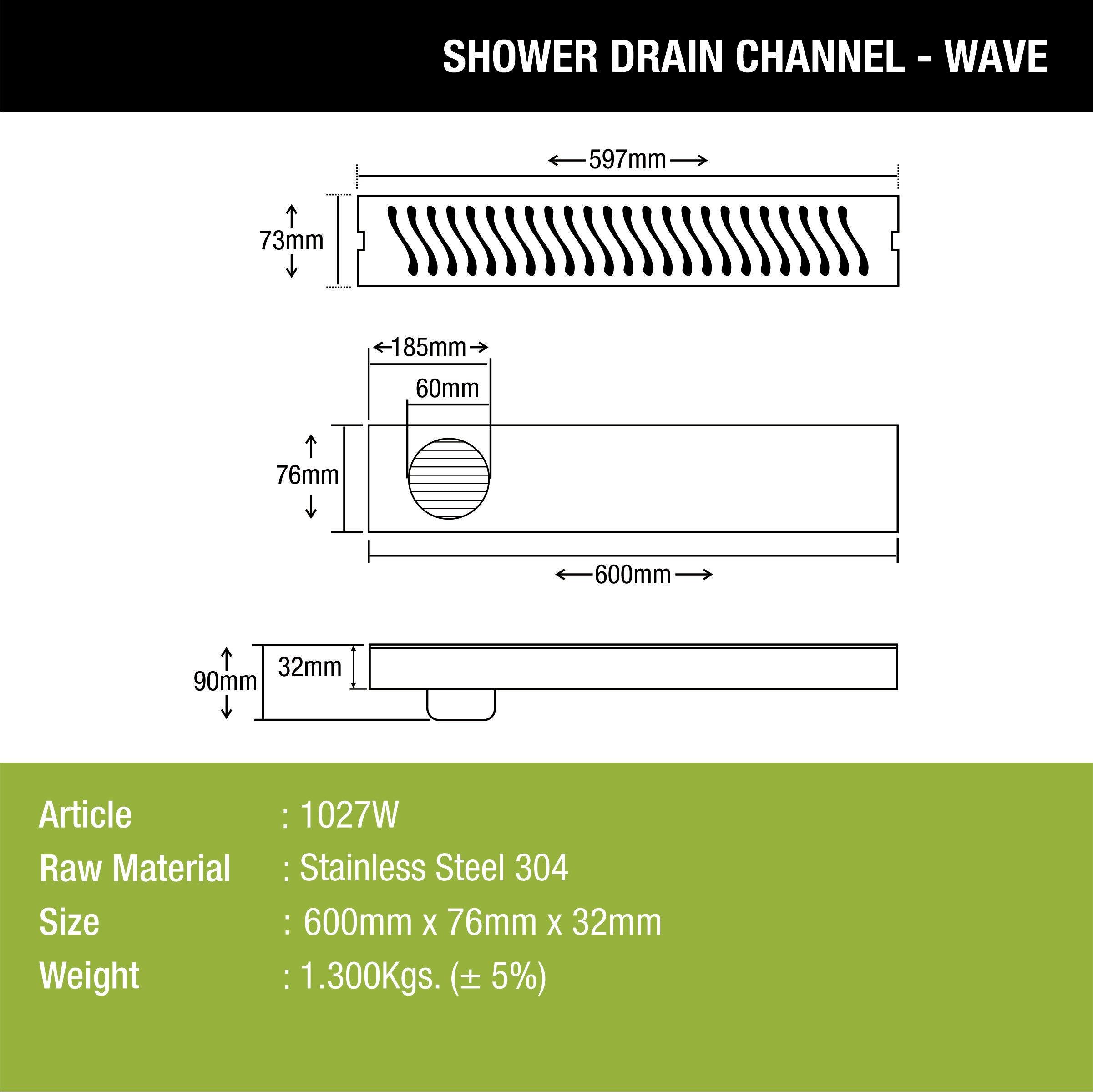 Wave Shower Drain Channel (24 x 3 Inches) - LIPKA - Lipka Home