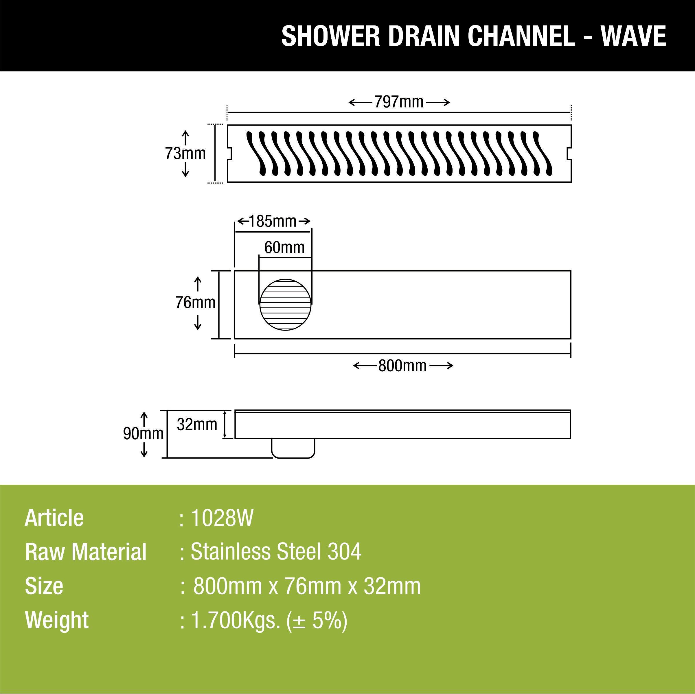 Wave Shower Drain Channel (32 x 3 Inches) - LIPKA - Lipka Home