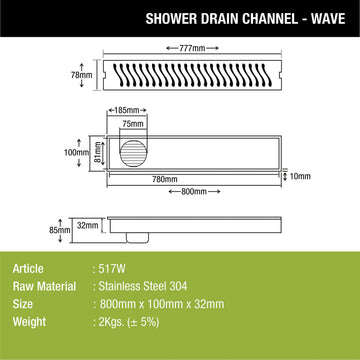 Wave Shower Drain Channel (32 x 4 Inches) - LIPKA - Lipka Home