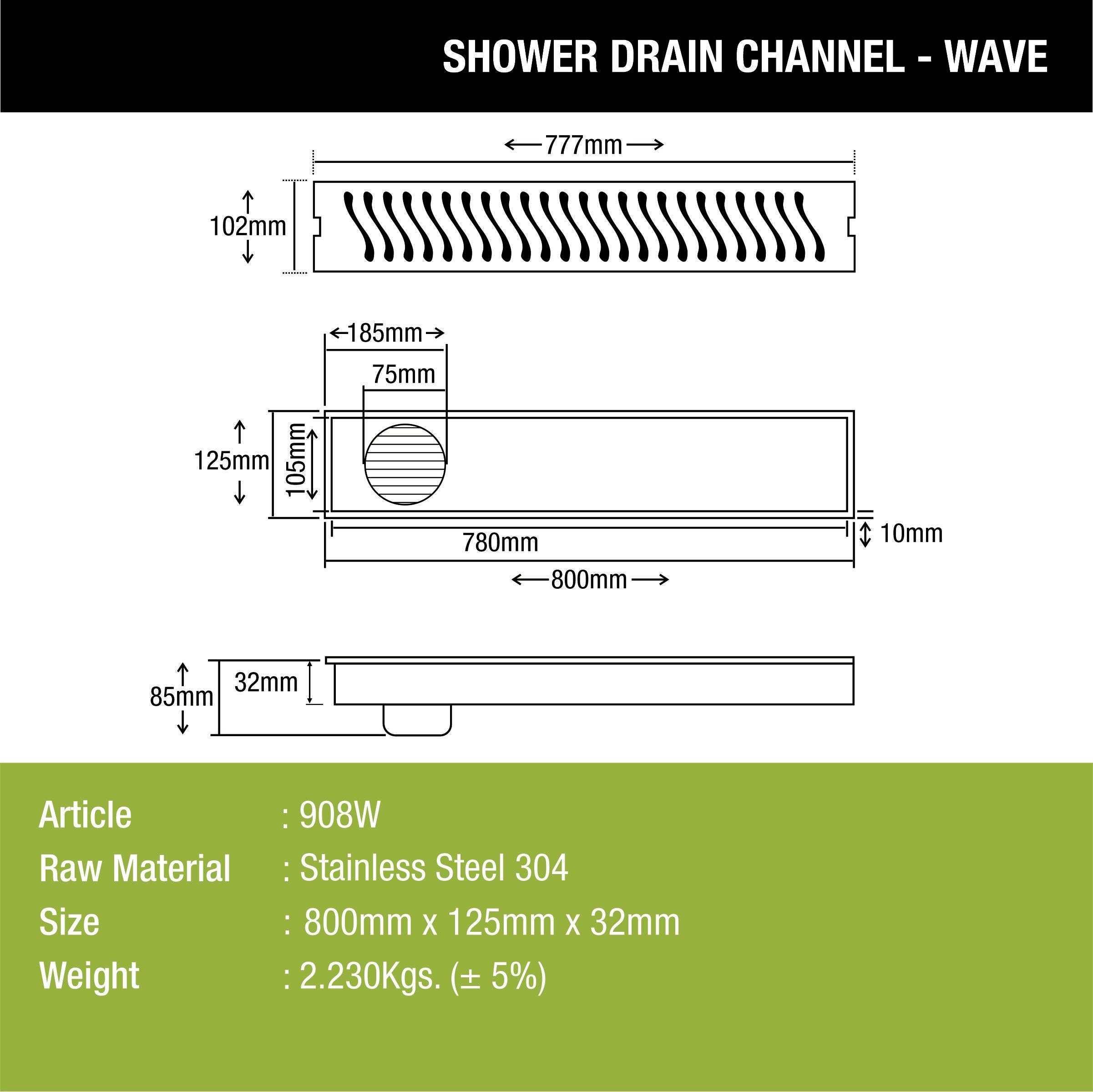 Wave Shower Drain Channel (32 x 5 Inches) - LIPKA - Lipka Home