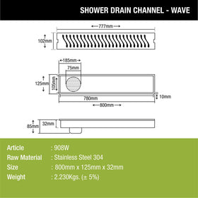 Wave Shower Drain Channel (32 x 5 Inches) - LIPKA - Lipka Home