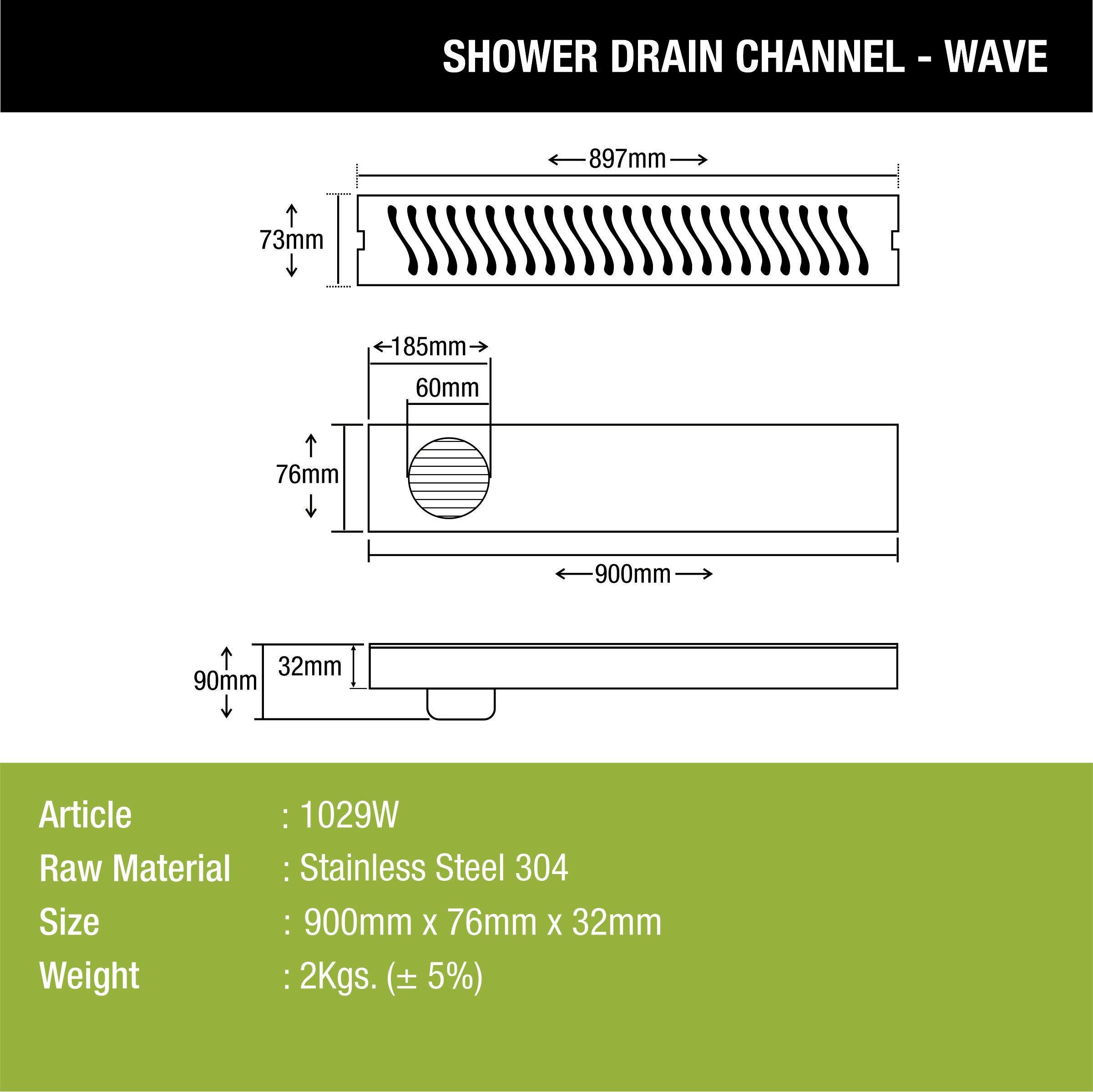 Wave Shower Drain Channel (36 x 3 Inches) - LIPKA - Lipka Home