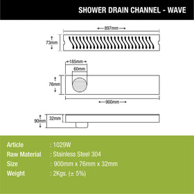 Wave Shower Drain Channel (36 x 3 Inches) - LIPKA - Lipka Home