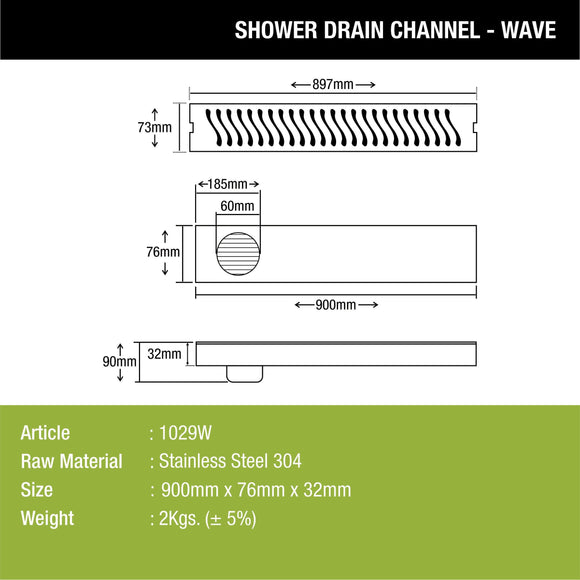Wave Shower Drain Channel (36 x 3 Inches) - LIPKA - Lipka Home