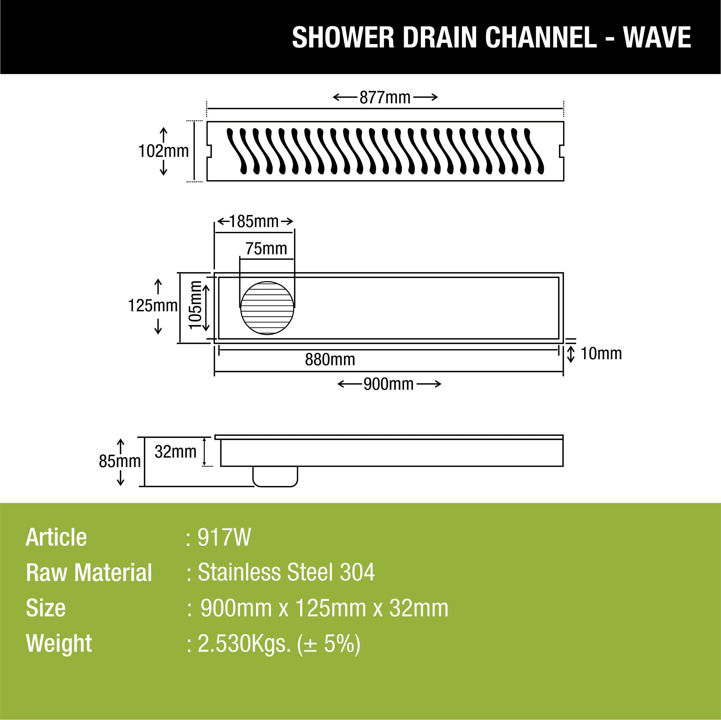 Wave Shower Drain Channel (36 x 5 Inches) - LIPKA - Lipka Home