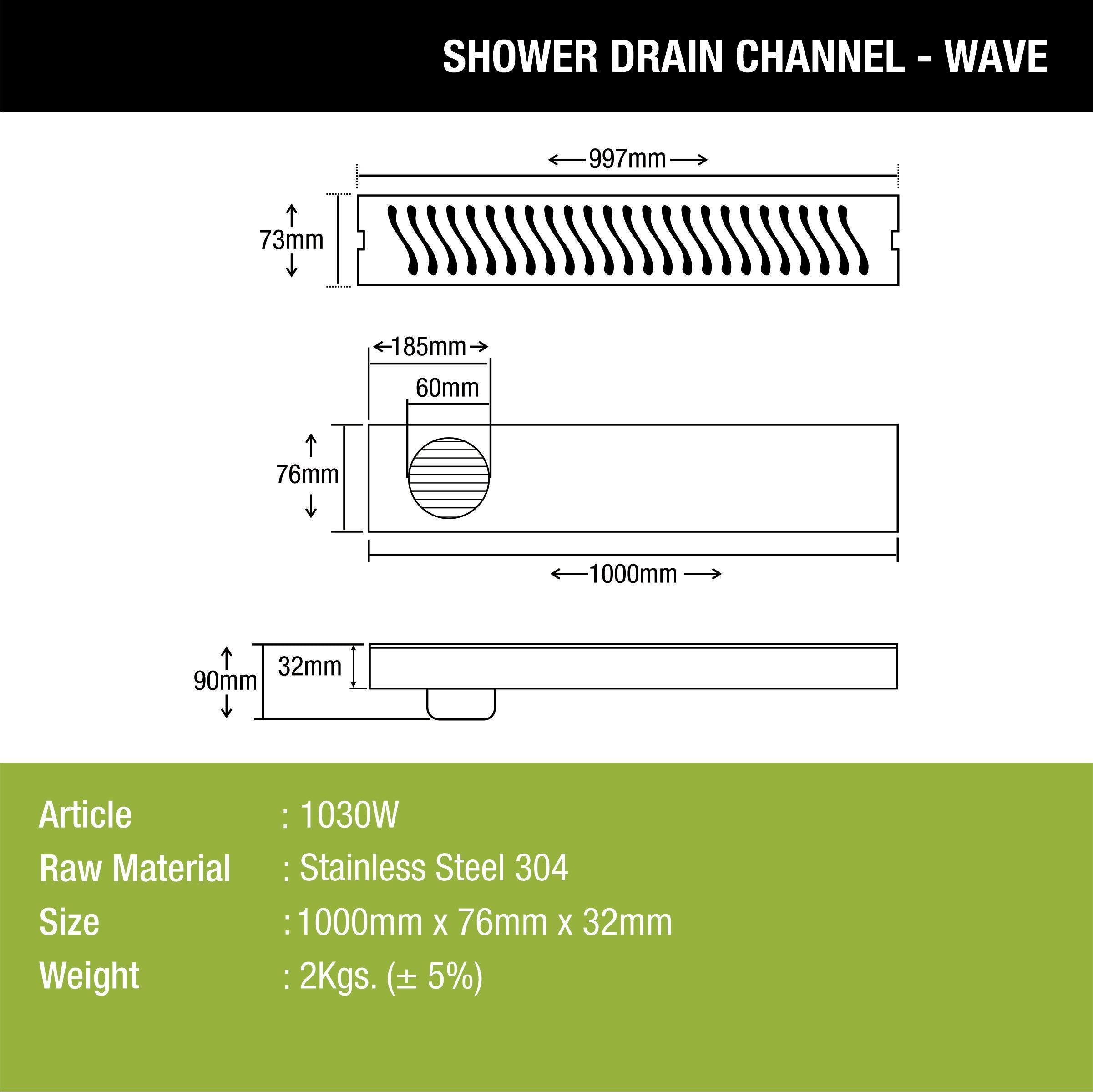 Wave Shower Drain Channel (40 x 3 Inches) - LIPKA - Lipka Home