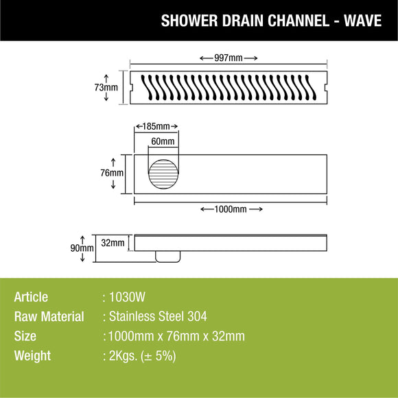 Wave Shower Drain Channel (40 x 3 Inches) - LIPKA - Lipka Home