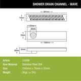 Wave Shower Drain Channel (40 x 3 Inches) - LIPKA
