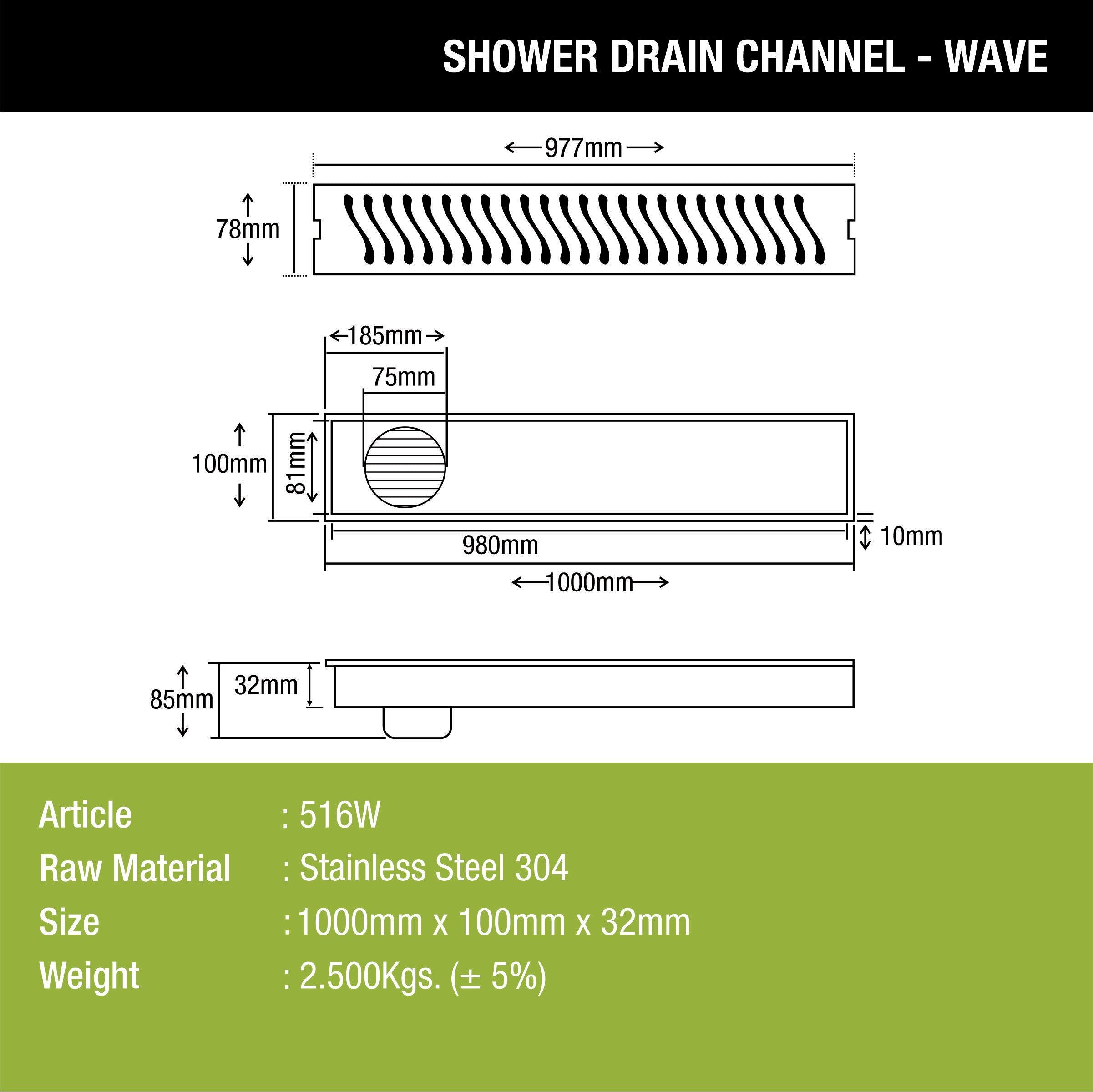 Wave Shower Drain Channel (40 x 4 Inches) - LIPKA - Lipka Home